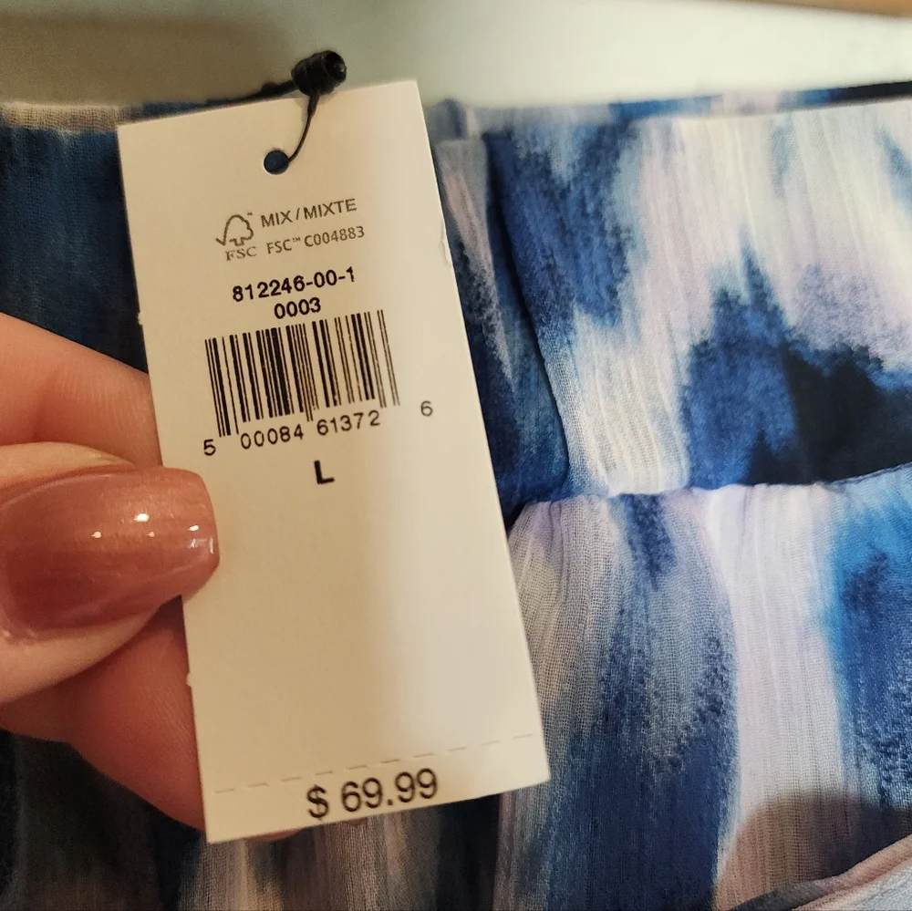 NWT Banana Republic Pull On Chiffon Tiered Blue Purple Tie Waist Mini Skirt Sz L